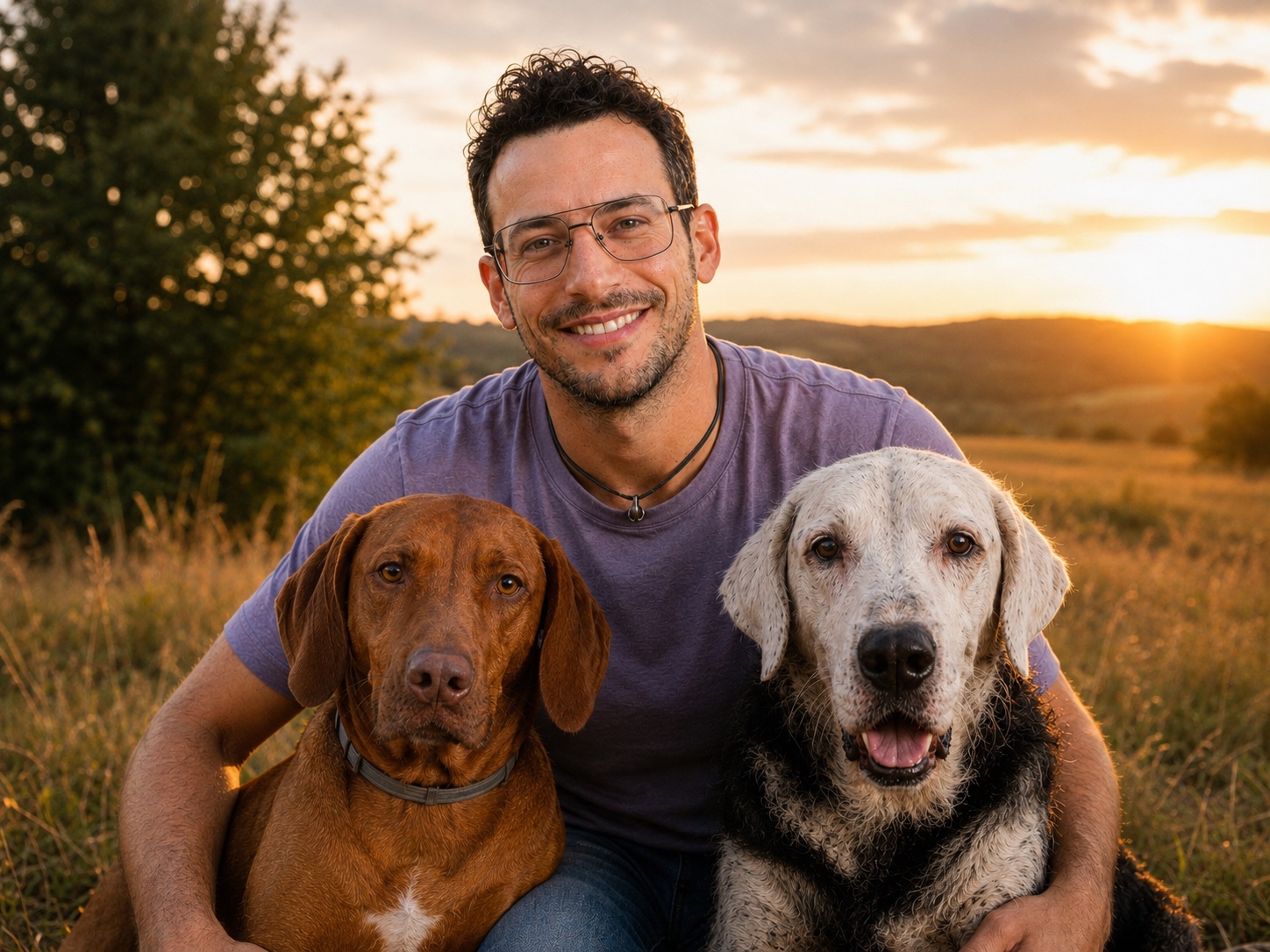 Lauro Hoffmann mit zwei Hunden in der Natur
